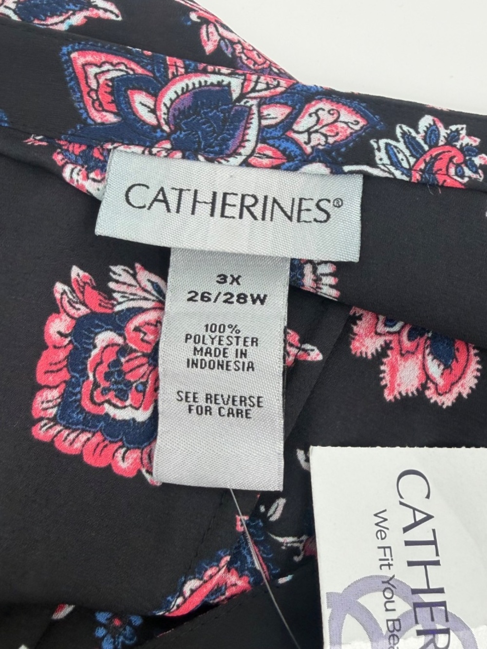 Catherines Top Women 3X NEW Black Pink Sheer Roll Tab Sleeve V Neck Lightweight - Picture 8 of 12
